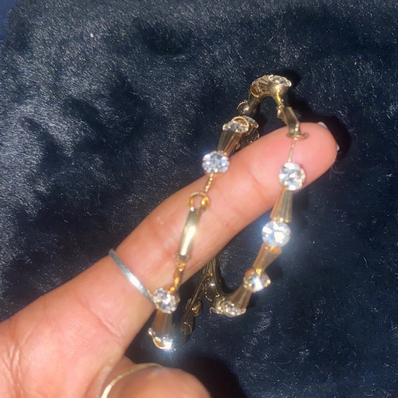 Gold tone and rhinestone large hoops - Picture 5 of 6